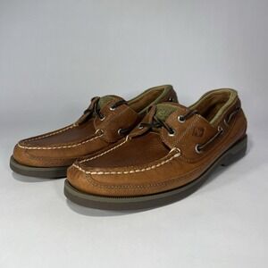 Sperry Mako 2 Eye Boat Shoes Brown Leather Green Accent 0768259 Non-marking 10M